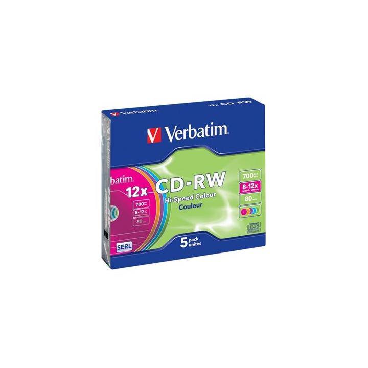 VERBATIM CD-RW 80 12x COLOR slim 5pck/BAL