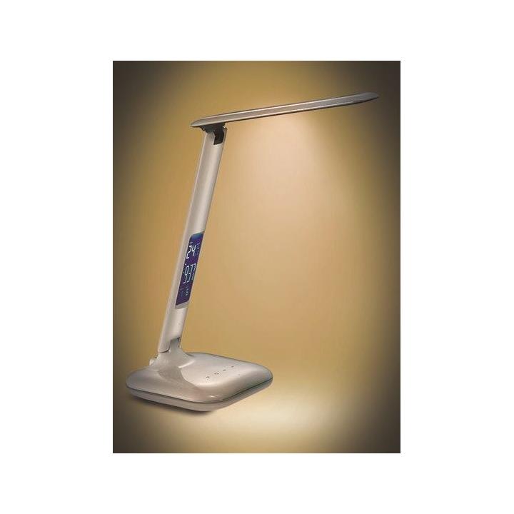 Solight LED stolní lampa stmívatelná s displejem, 6W, volba teploty světla, bílý lesk WO43