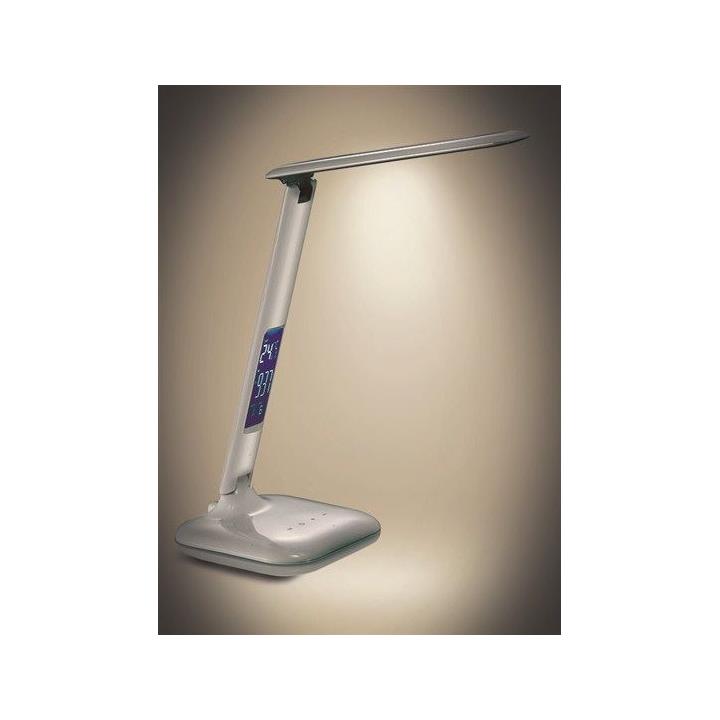 Solight LED stolní lampa stmívatelná s displejem, 6W, volba teploty světla, bílý lesk WO43