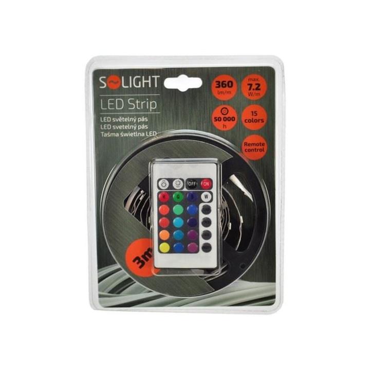 Solight LED světelný pás 3m, RGB, sada s 12V adaptérem a dálk. ovladačem, 7,2W/m, IP20 WM55
