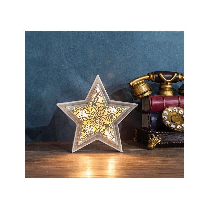 Solight LED vánoční hvězda, dřevěný dekor, 6LED, teplá bílá