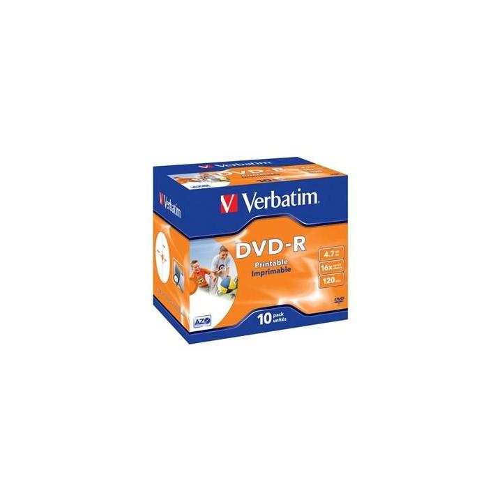 VERBATIM DVD-R (10-pack)Printable/16x/4.7GB/Jewel