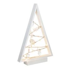 Solight LED dřevěný vánoční stromek s ozdobami, 15LED, přírodní dřevo, 37cm