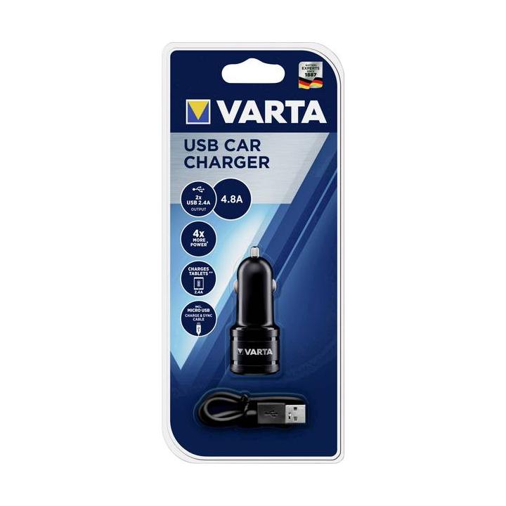 VARTA USB nabíjecí autoadaptér, 2x USB, 4800mA max., DC 12V, černý
