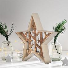 Solight LED vánoční hvězda přírodní dřevo 2 x AA teplá bílá