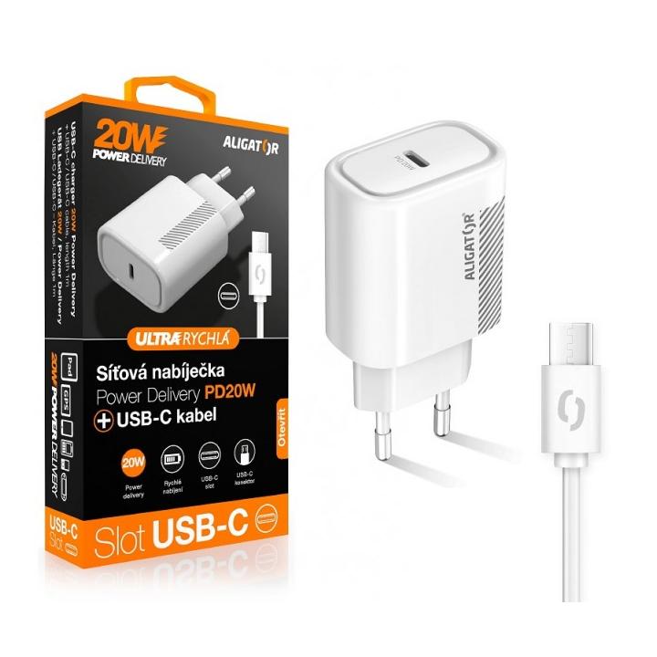 Nabíječka Aligator USB-C 20W+kabel USB C bílá