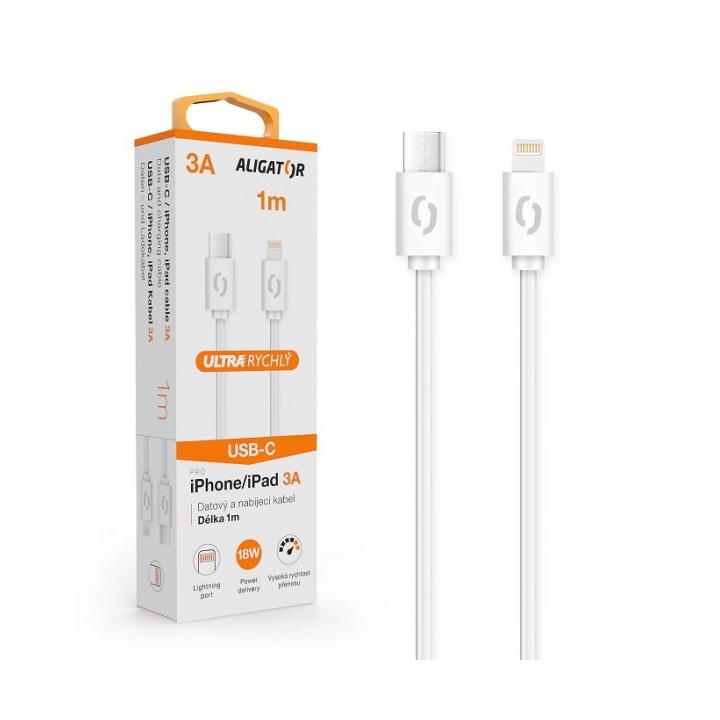 Datový kabel Aligator Power 3A, USB-C/Lightning, 1m bílý