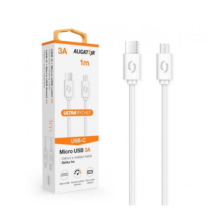 ALIGATOR POWER 3A, USB-C/micro USB, 1m bílý datový kabel