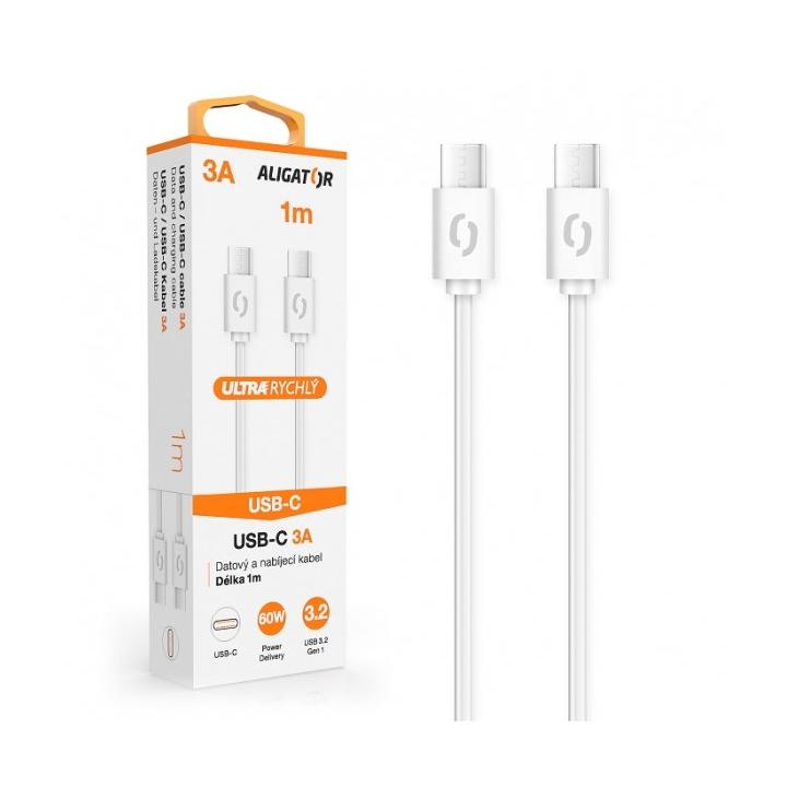 Datový kabel ALIGATOR POWER 3A, USB-C/USB-C, 1m bílý
