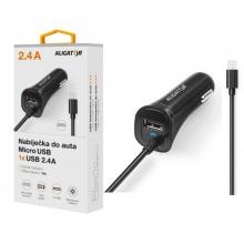 ALIGATOR microUSB s USB výstupem, 2.4A, Turbo charge, černá do auta
