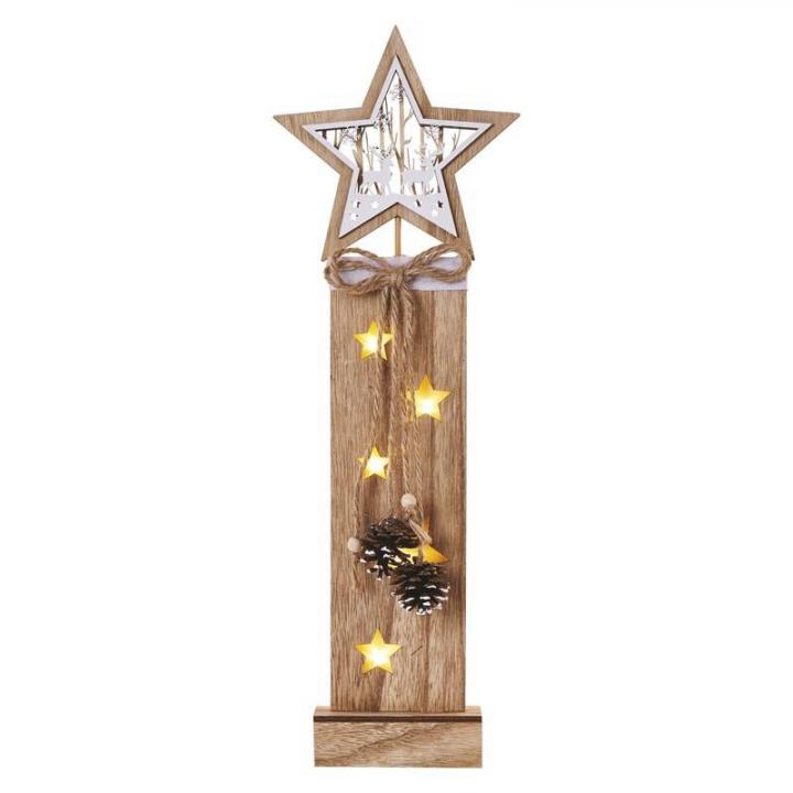 EMOS DCWW10 LED dekorace dřevěná – hvězdy, 48 cm, 2x AA, teplá bílá, časovač
