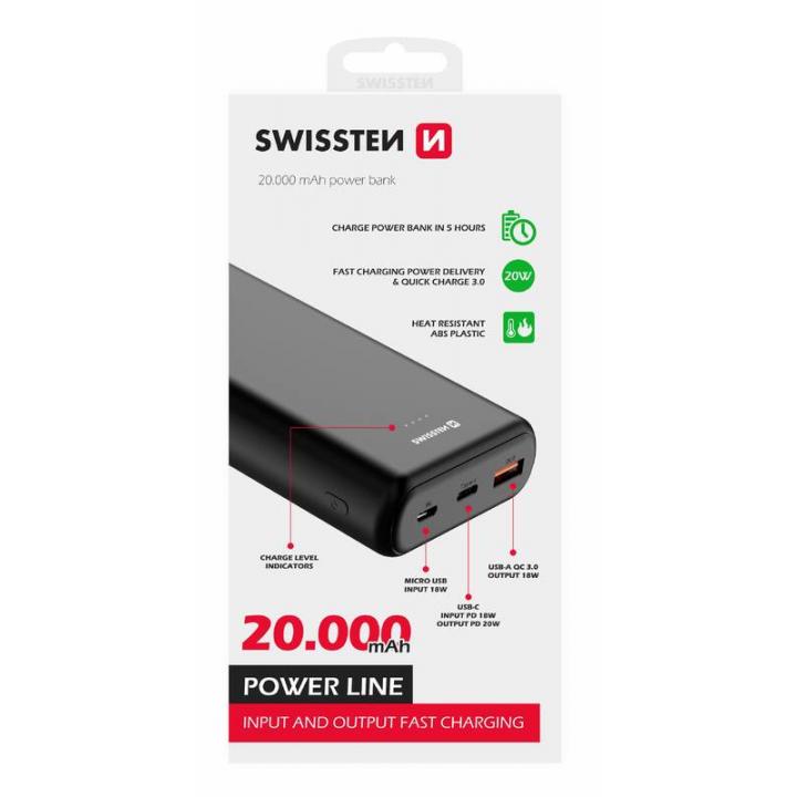 Swissten Power Line 20000 mAh 20W Power Delivery černá