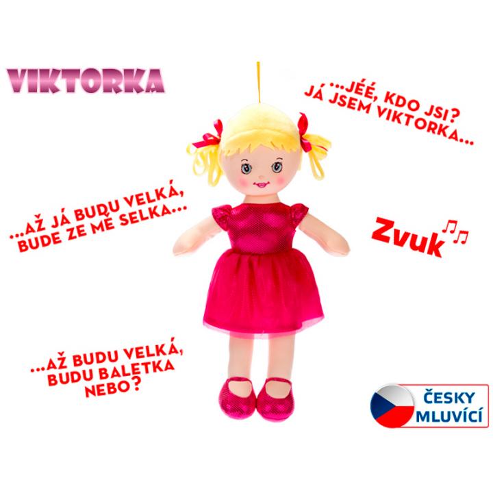 Panenka Viktorka hadrová 32cm česky mluvící na baterie tmavě růžová 0m+
