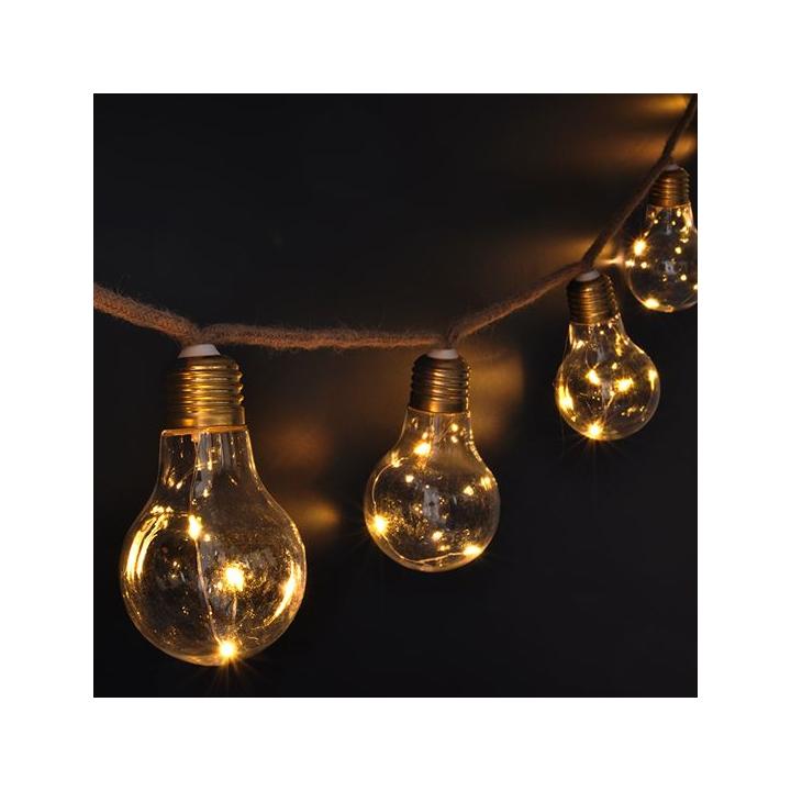 Solight LED dekorativní žárovky na přírodním provazu, 10x žárovka, 30LED, 180cm, časovač 3x AA - 1V242