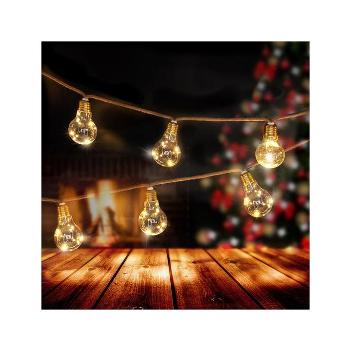 Solight LED dekorativní žárovky na přírodním provazu, 10x žárovka, 30LED, 180cm, časovač 3x AA - 1V242