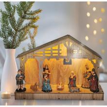 Vánoční betlém dřevěný 7 LED WW 2xAA