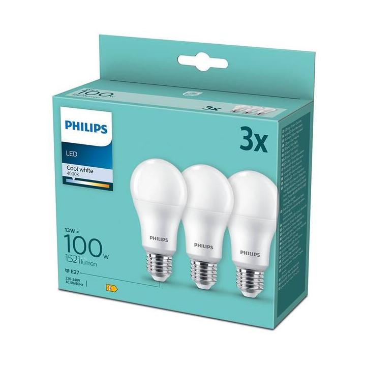 Žárovka LED Philips klasik, 13W, E27, studená bílá (3ks)