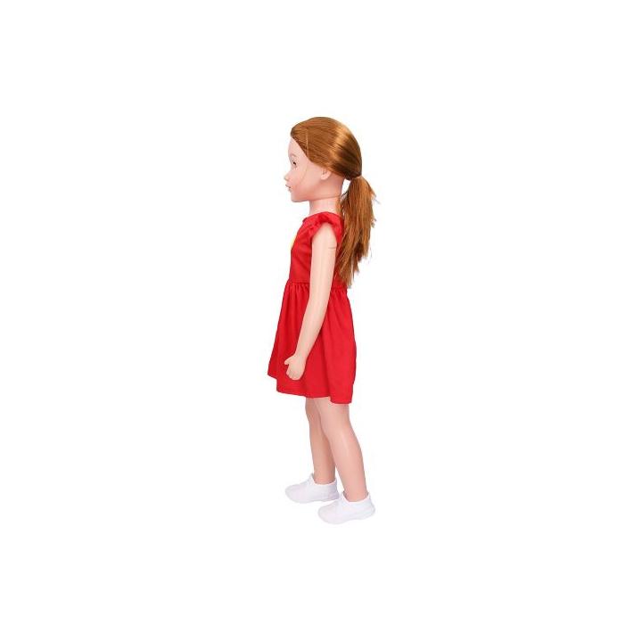 Panenka chodící 70cm zrzka v červených šatech v krabičce