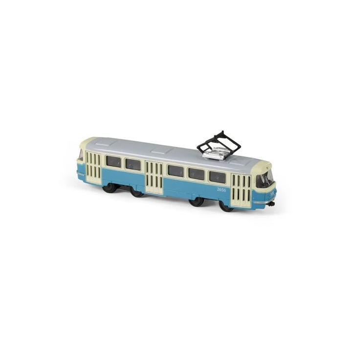 Kovová tramvaj modrá 16cm