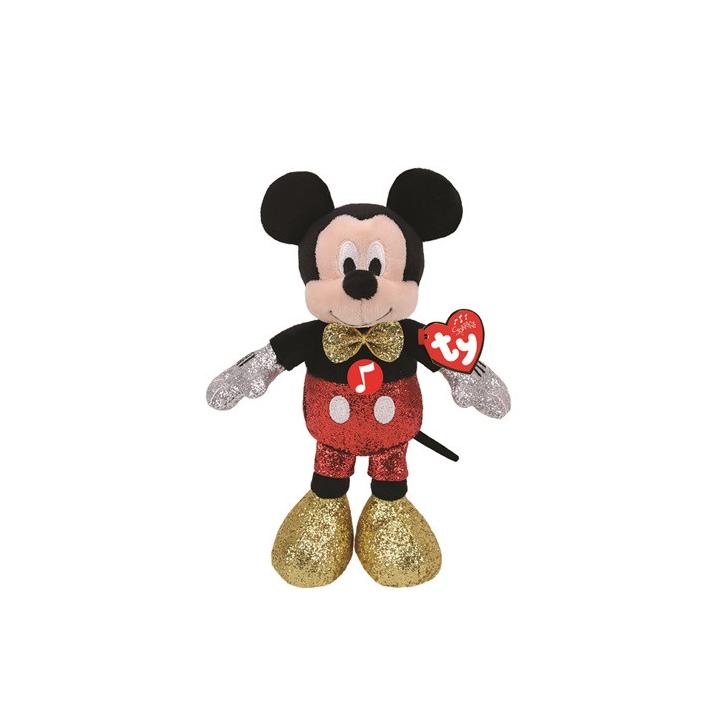TY Beanie Babies MICKEY 20cm - super jiskřivě červený Mickey se zvukem
