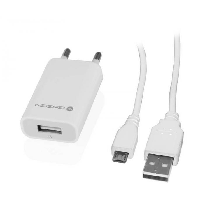 GoGen ACH 101 C,1x USB +  microUSB kabel 1,2m, bílá barva Nabíječka do sítě