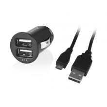 GoGEN CH 22 C, 2x USB + kroucený microUSB kabel 1,2m, černá barva Autonabíječka